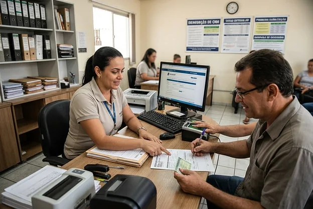 Despachante ajudando cliente na renovação da CNH.