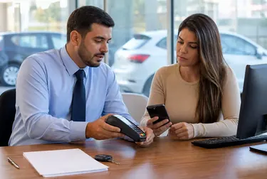 Despachante ajudando o cliente a realizar pagamento de débitos.